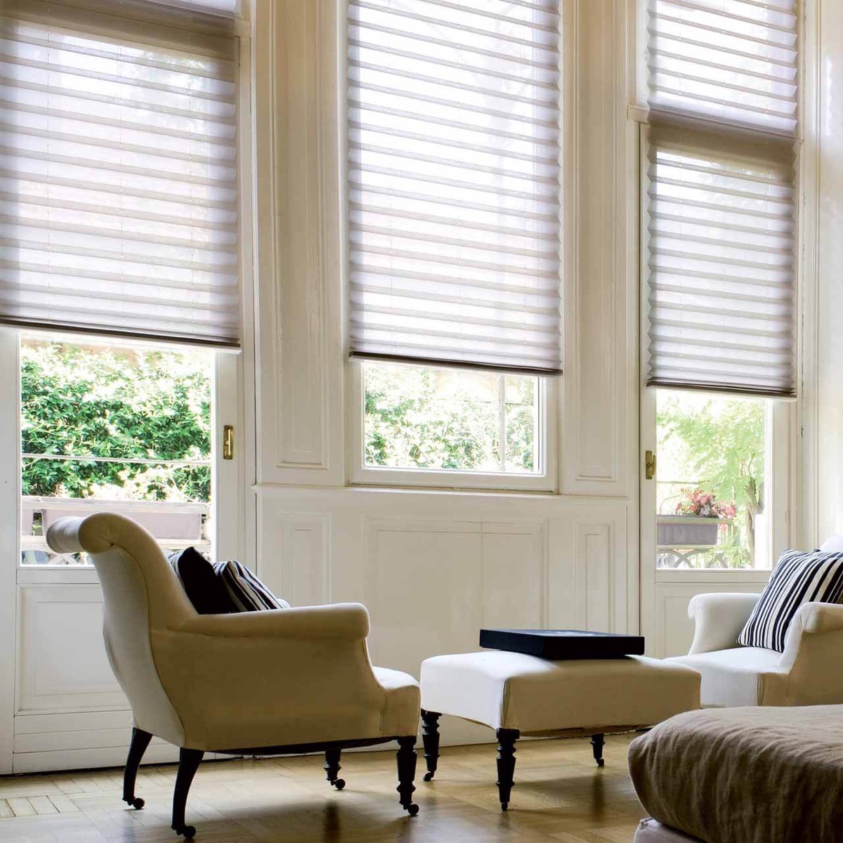 A Blinds by Design: double pleated blinds that are both stylish and functional.