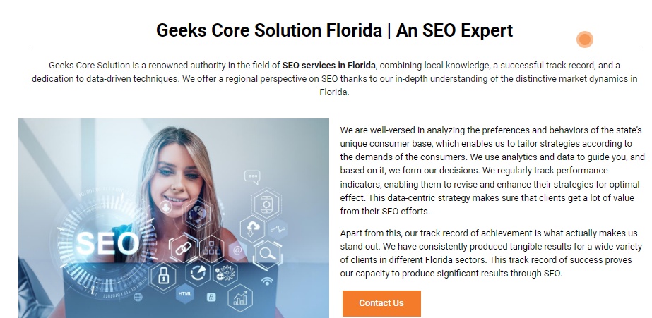 SEO Services in Florida | Contact us today- Geeks Core Solutions