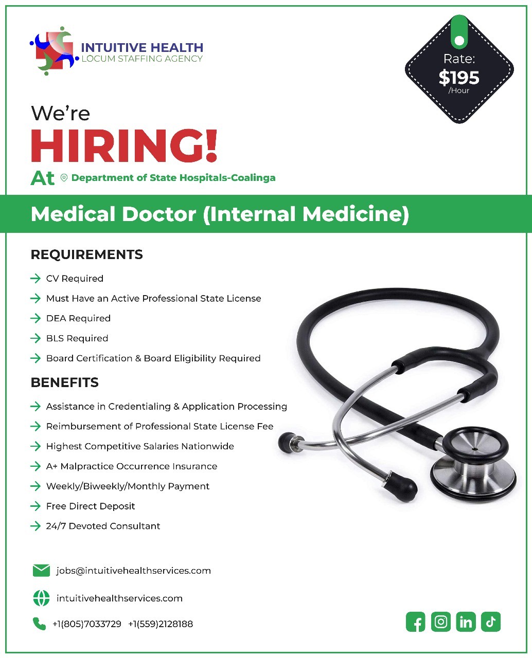 Job For INTERNAL MEDICINE PHYSICIAN at Department of State Hospitals-Coalinga