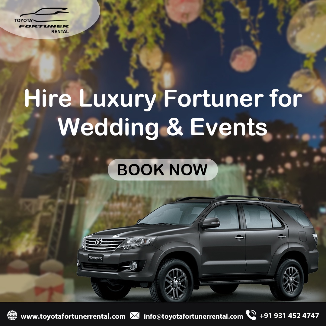 Experience luxury on your wedding day with a Fortuner car rental.