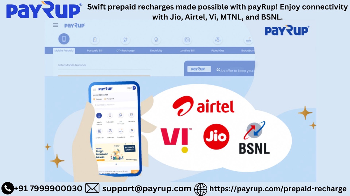 Prepaid Recharges | Choose payRup for Jio, Airtel, Vi, MTNL, and BSNL.