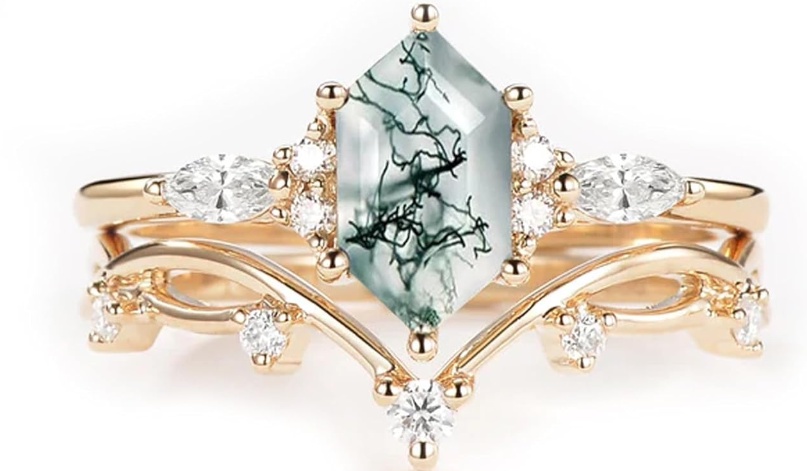 Radiate Timeless Beauty: Moss Agate Wedding Rings for Eternal Love