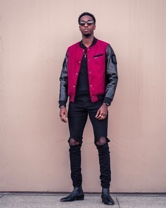 Black and pink varsity jackets for different body types: tips for tall, short, slim, and muscular men