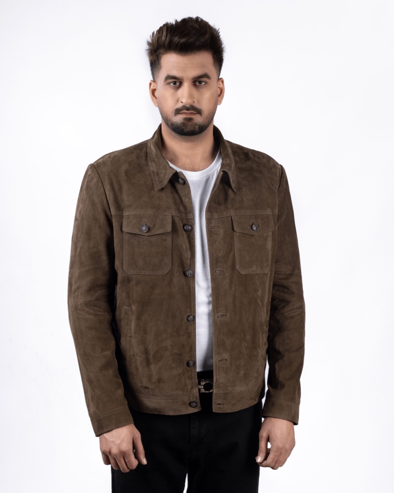 The Men’s Olive Suede Leather Shirt