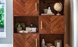 Bashir Brown Golden Jointed Mango Wood & Iron Bookshelf - An elegant and functional harmony.
