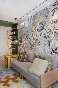 Take your space on an exotic, maximalist adventure with a quirky wallpaper design